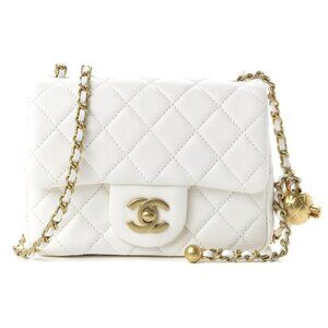 Chanel Classic Lambskin Quilted CC Pearl Crush Mini Flap White Bag
